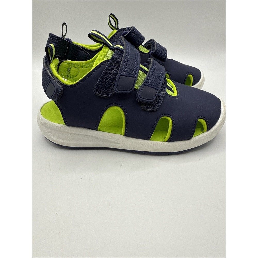 Cat & Jack Boys Navy Blue Lime Green‎ Closed Toe Water Sandals Size 10 Toddler